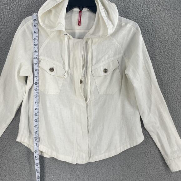Unionbay Hooded Jacket Womens Medium cream Linen Blend Shacket Button Pockets - Picture 2 of 11